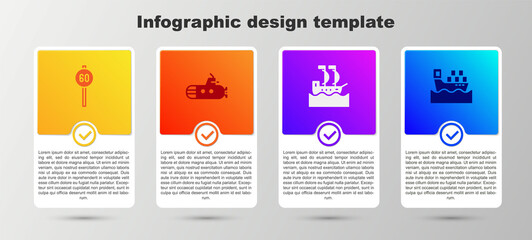 Set Speed limit traffic, Submarine, Sailboat and Cargo ship with boxes. Business infographic template. Vector