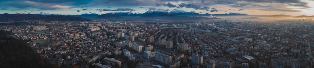 Morning panorama of Siska, a suburb of Ljubljana looking towards the northwest.
