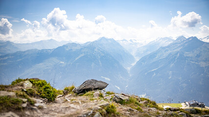 Fototapeta na wymiar Stone in Alps and Blue Sky