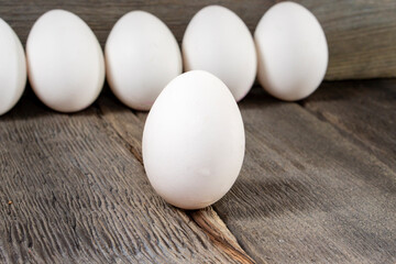 raw eggs on wood background.white egg