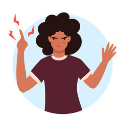 Outraged angry girl in flat modern style. Isolated on white background. Experiencing negative emotions. Anger. Disappointment. For your design.