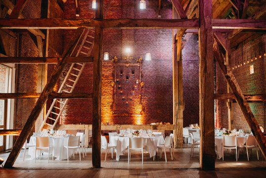 Candlelit reception venue in a historic building