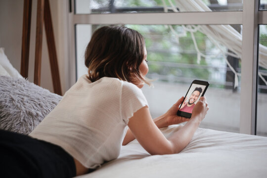 young couple in a facetime videocall