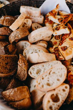 Pieces of bread in a basket