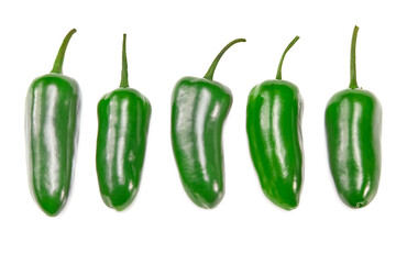 Jalapeno chili peppers isolated on white background Capsicum annuum fruits. clipping path. top view