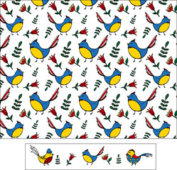 bright spring summer pattern with birds and flowers
