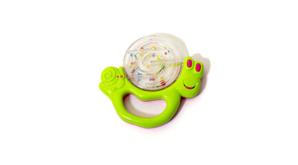 snail rattle toy isolated on white background