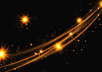 Fototapeta na wymiar Golden sparks glitter special light effect.Sparkling magic dust particles.Cosmic glittering wave