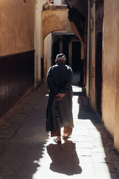 Morocco. stranger walking in historical part of the town