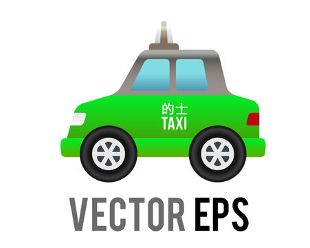 Vector Side Of Hong Kong Green City Taxi Car Icon With Gradient Blue Window