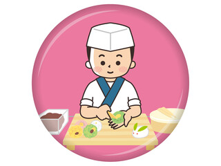 仕事中の和菓子職人