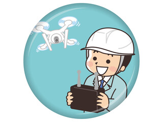 リモコンでドローンを操縦する作業員