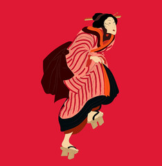 Ukiyo-e beauty woman, japanese geisha in kimono vector illustration. Japan art of asian girl, cute woman fashion. Japanese style dress of edo period.