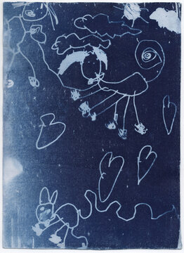 Cyanotype of child drawings