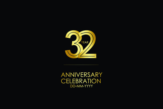 32 year anniversary celebration Gold Line. logotype isolated on Black background for celebration, invitation card, and greeting card-Vector