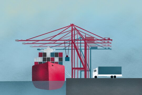 Cargo ship and truck