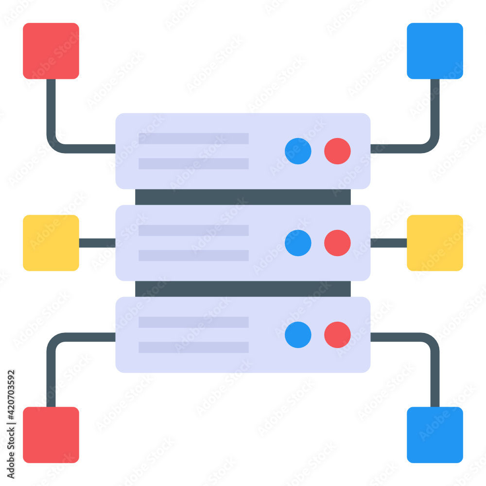 Wall mural network server in trendy and unique flat design vector