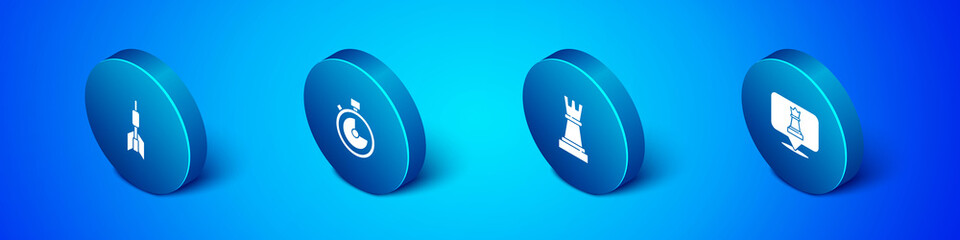 Set Isometric Dart arrow, Chess, and Stopwatch icon. Vector