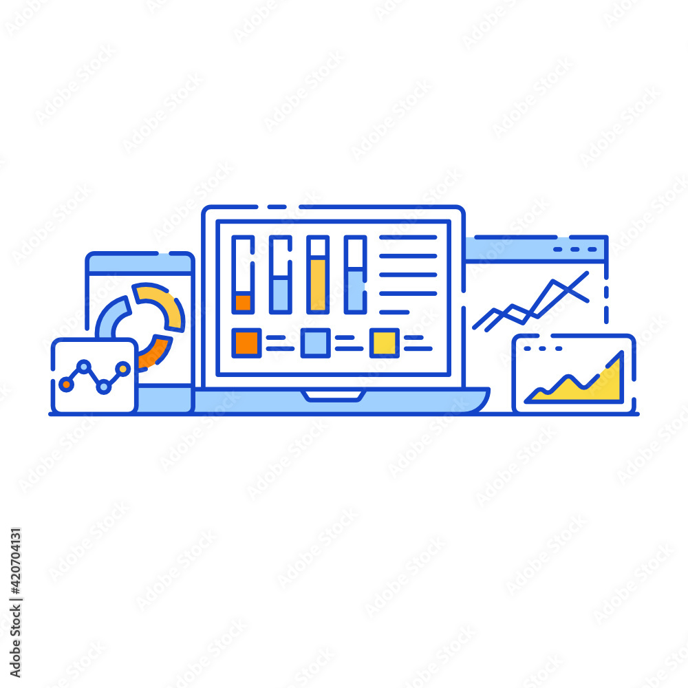 Sticker analytics application in flat design illustration, editable vector