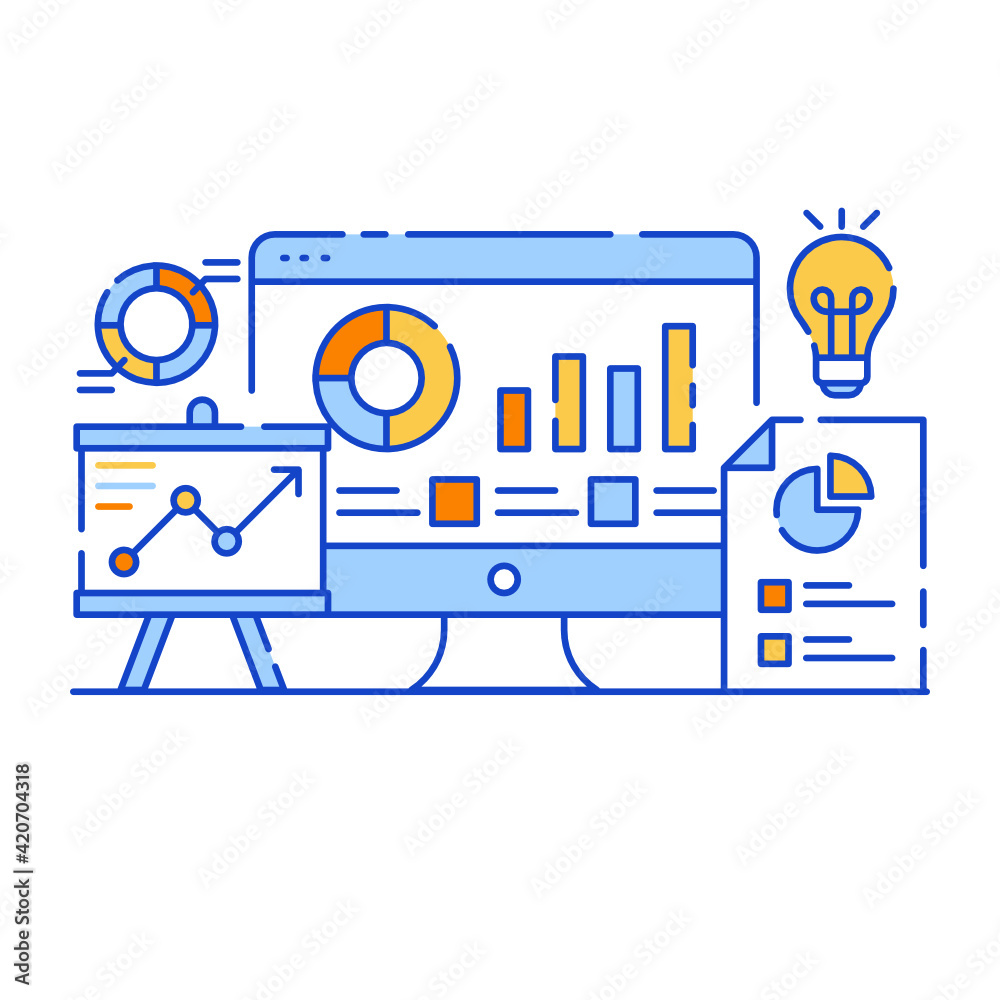 Canvas Prints analytics application in flat design illustration, editable vector