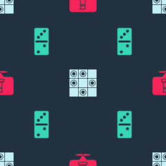 Set Chess, Board game of checkers and Domino on seamless pattern. Vector