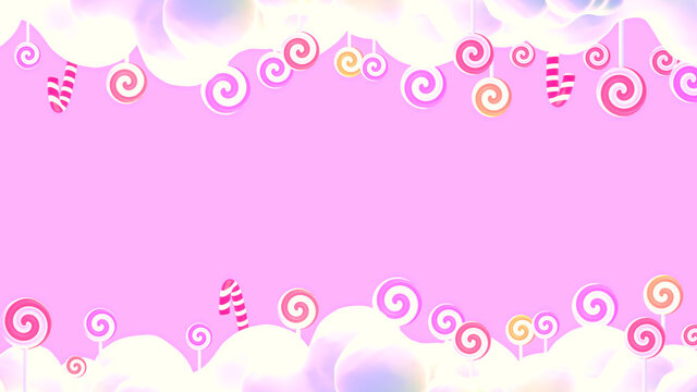 Cartoon sweet pink lollipop candy world. 3d rendering picture.