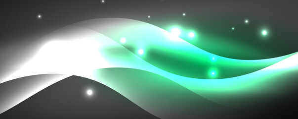 Shiny glowing neon wave, light lines abstract background. Magic energy and motion concept. Vector wallpaper template