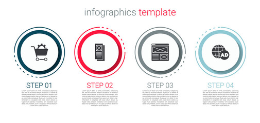 Set Shopping cart, Browser window, and Advertising. Business infographic template. Vector