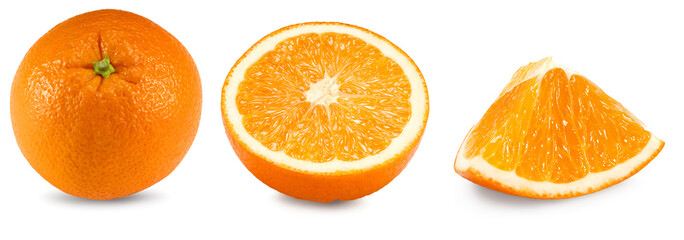 collection of cut of orange isolated on white background. healthy food. clipping path
