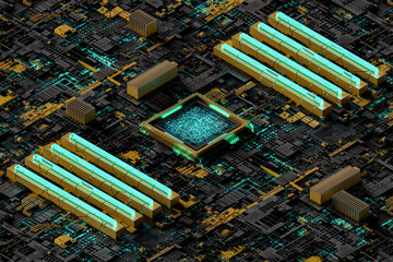 Detail of industrial computer cpu.