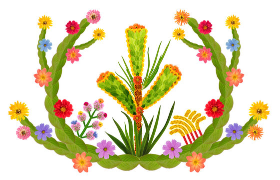 Native symbol "Forest of green love "  made from flowers  isolated