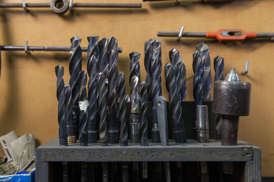 Drill bits on a workbench