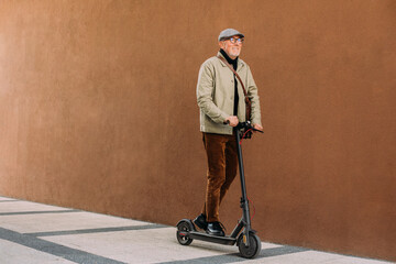A Man in His 50s Riding an Electric Scooter