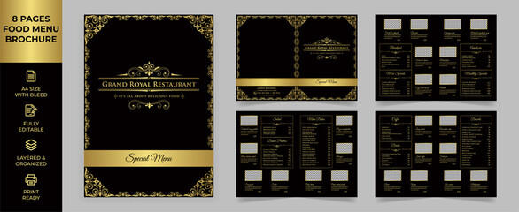 Food Menu Brochure Template, Luxury Menu simple style and modern layout