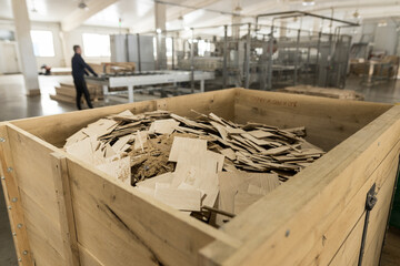 The close up of folded decorative untreated wood chips on storage