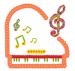 Obraz premium Summer music concept made from flowers and leaves isolated