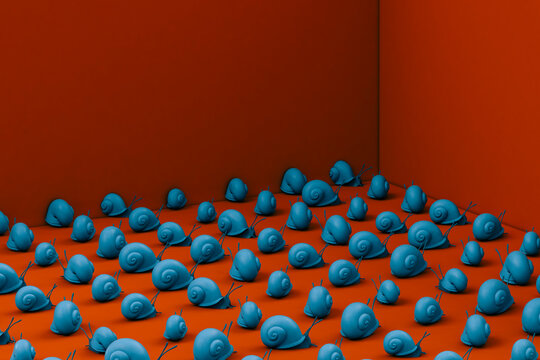 Illustration of blue snails on red background
