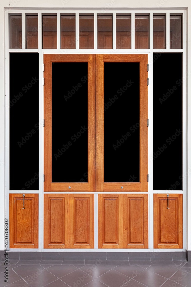 Wall mural Large teak wood window light brown entrance to the meeting room