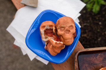 Spooky skull shaped pizza snacks