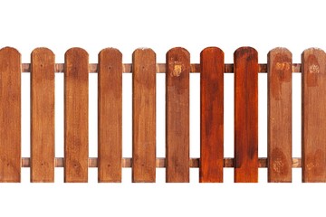 Dark brown hardwood fence isolated on a white background