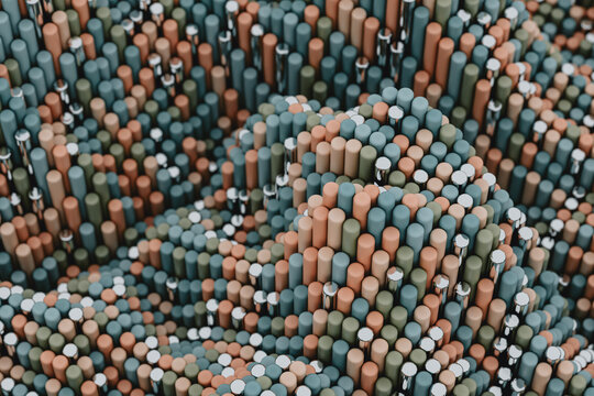 Abstract terrain created by colored cylinders