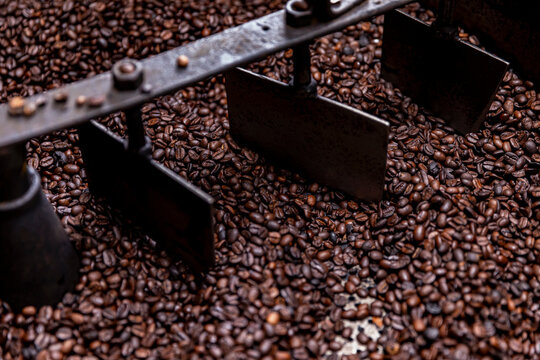 Organic beans in roaster at Coffee Farm in Costa Rica