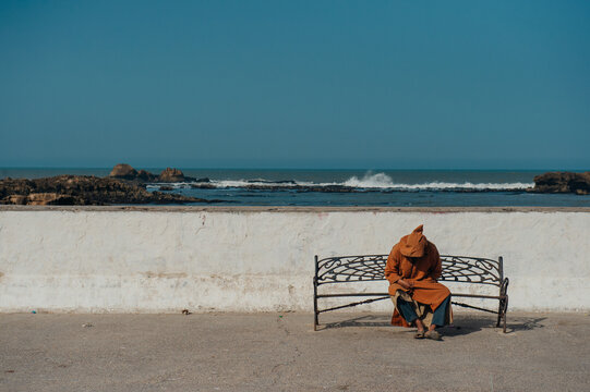 Morocco. stranger resting in historical part of the town