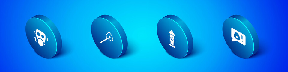 Set Isometric Gas mask, Fire hydrant, Telephone call 911 and Burning match with fire icon. Vector