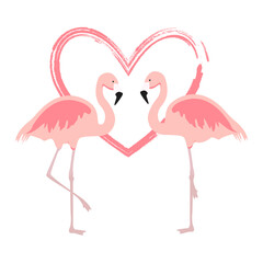 Cartoon pink flamingos vector. Cute flamingo couple birds.
