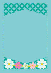 Cherry Blossom Flowers and Japanese Traditional Pattern, Stich Frame, Emerald Green Background