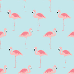 Obraz premium Vector illustration seamless pattern with cartoon pink flamingo bird