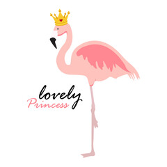 Cute Little Lovely Princess Background with Pink Flamingo Vector Illustration