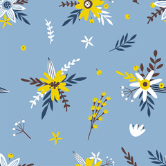 Spring seamless pattern with flowers and branches. Perfect for wallpaper, textile, wrapping paper, greeting cards