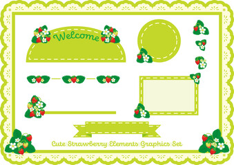 Cute Strawberry Graphic Elements Lace Frame Background Set